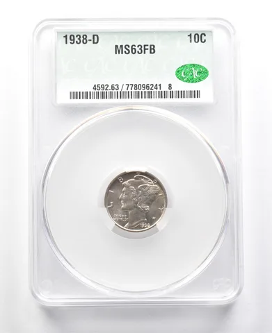 1938-D Mercury Dime MS63 FB CAC a2309