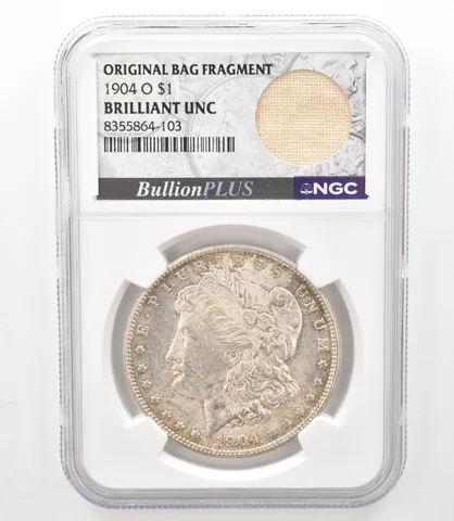 1904-O Morgan Silver $1 Original Bag Fragment BU NGC Nice Tone Reverse *3181