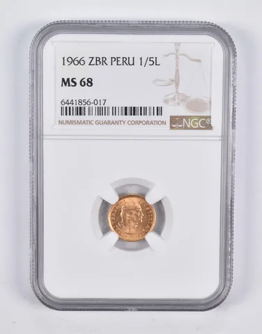 MS68 1966 ZBR Peru 1/5 Lire NGC *2215