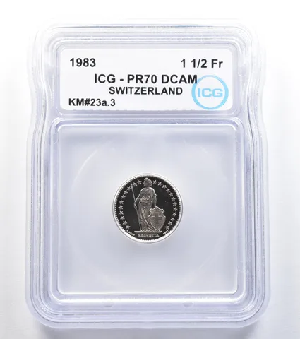 1983 Switzerland 1/2 Franc KM#23a.3 PR70 DCAM ICG *7946