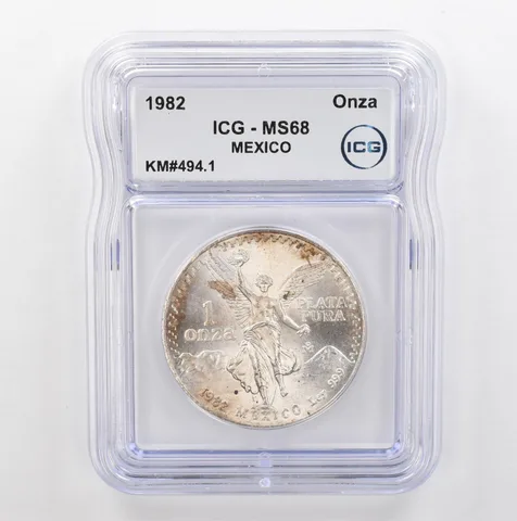 1982 Mo Mexico 1 Onza Silver Libertad KM#494.1 MS68 ICG Peripheral Tone *5336