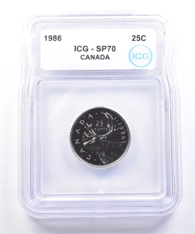 1986 Canada 25 Cents Caribou SP70 ICG