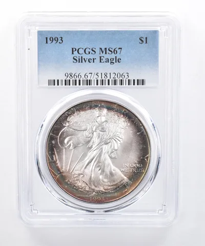 1993 American Silver Eagle MS67 PCGS Peripheral Tone *8285