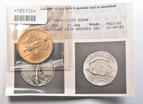 1923 $20 Saint Gaudens Gold Double Eagle MS60 ANACS Photograde *2697