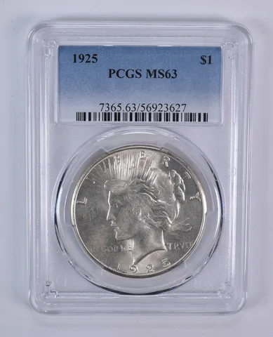 1925 Peace Silver Dollar MS63 PCGS Blue Label