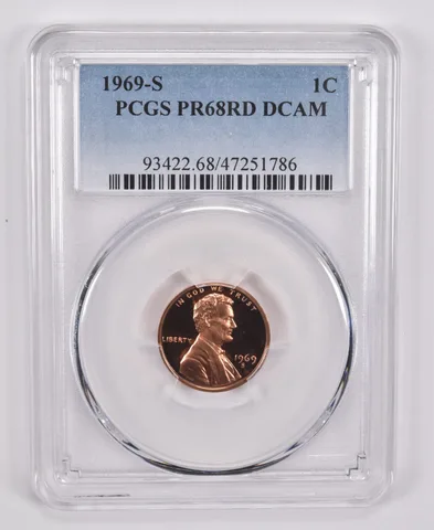 1969-S Lincoln Memorial Cent PR68 RD DCAM PCGS Blue Label