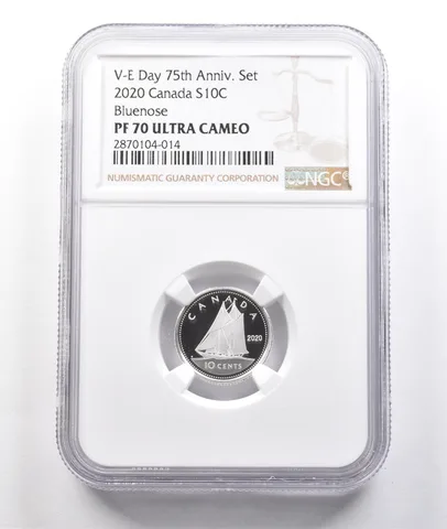 2020 Canada 10 Cents Silver Bluenose VE Day 75th Anniversary Set PF70 NGC *3813