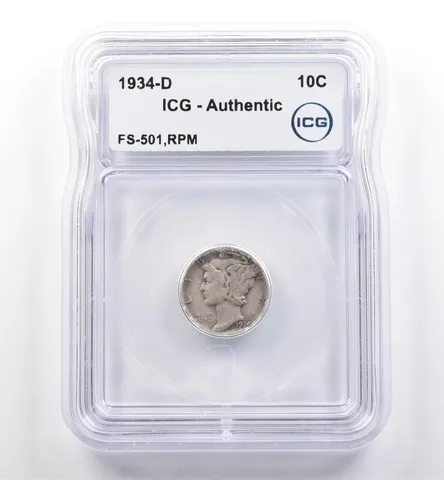 1934-D Mercury Dime FS-501 RPM Authentic ICG *6001
