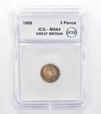 1908 Great Britain 3 Pence MS64 ICG Beautiful Tone *5736