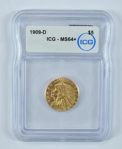 1909-D $5 Indian Head Gold Half Eagle MS64+ ICG *9256