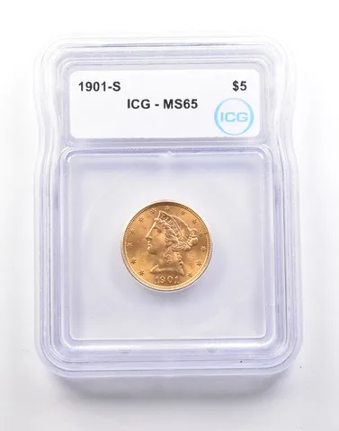 1901-S $5 Liberty Head Gold Half Eagle MS65 ICG *5148