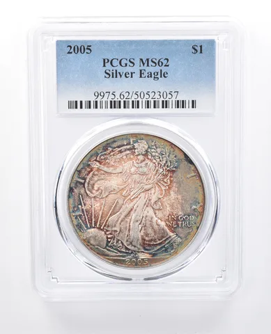 2005 American Silver Eagle MS62 PCGS Mottled Tone *8188