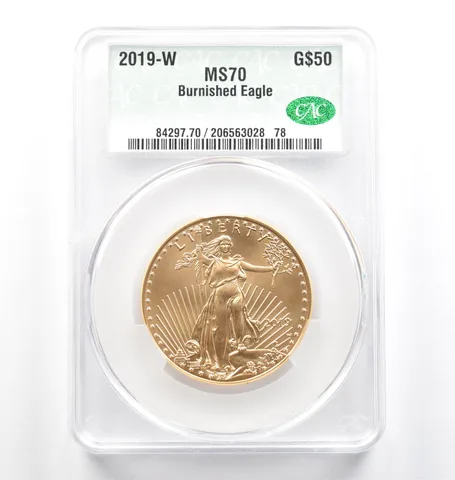 2019-W $50 Burnished Gold Eagle 1 Oz Gold MS70 CAC CACg *9820