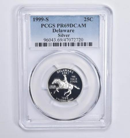 1999-S Silver Delaware Quarter PR69 DCAM PCGS Blue Lbl