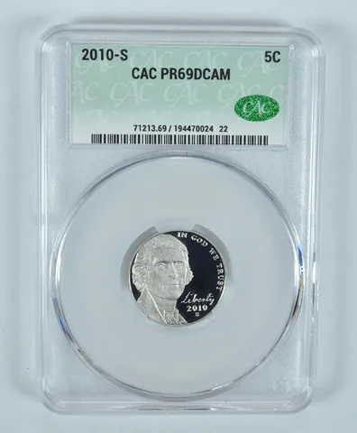 2010-S Jefferson Nickel PR69 DCAM CAC CACg