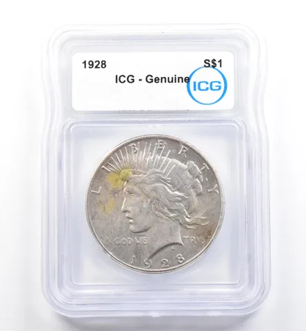 1928 Peace Silver Dollar Genuine ICG *9880