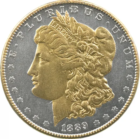 1889 Morgan Silver Dollar Colorized - Gold Plated Reverse Proof Look a0513