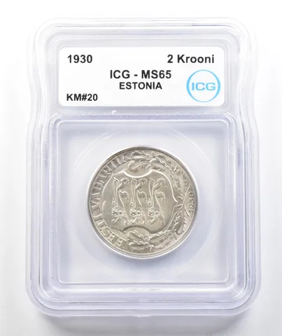 1930 Estonia 2 Krooni KM#20 MS65 ICG *9817
