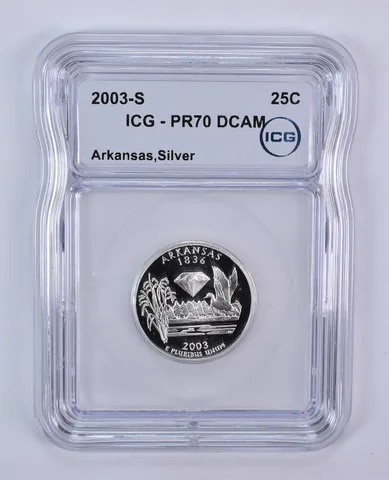 2003-S Washington State Quarter Arkansas Silver PR70 DCAM ICG