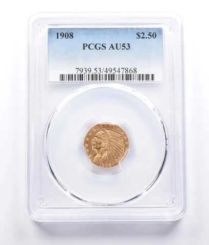 1908 $2.50 Indian Head Gold Quarter Eagle AU53 PCGS *1682