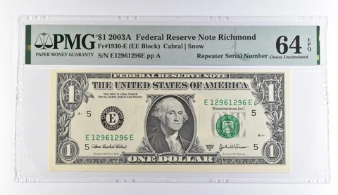 2003 A $1 Richmond VA FRN Repeater S/N Fr#1930-E Choice Unc 64 EPQ PMG *9503