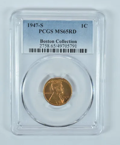 1947-S Lincoln Wheat Cent Boston Collection MS65 RD PCGS Blue Label