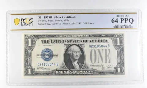 1928 B $1 Silver Certificate Fr#1602 Choice Unc 64 PPQ PCGS a2545