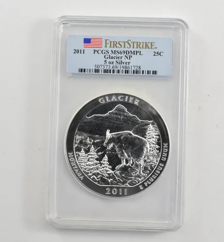 2011 5 Oz Silver Quarter America The Beautiful Glacier MS69 DMPL PCGS *1719