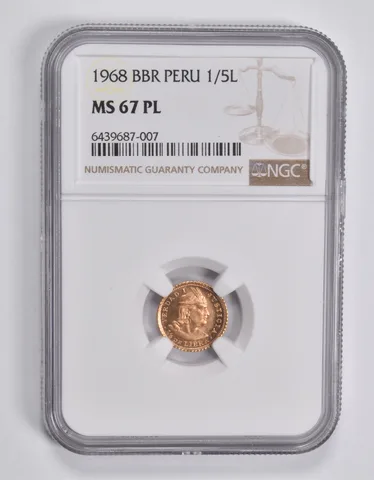 MS67 PL 1968 BBR Peru 1/5 Lima Gold Coin NGC a3646