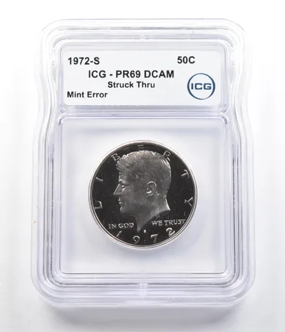 1972-S Kennedy Half Dollar Mint Error Struck Thru PR69 DCAM ICG *7384