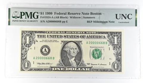1999 $1 Boston Fr#1924-A FRN BEP Millennium Note PMG Fancy Serial *8084