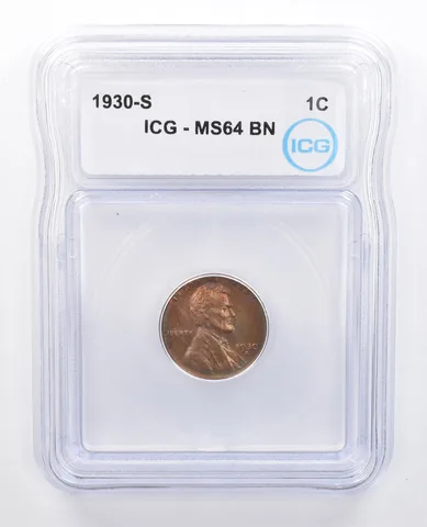 1930-S Lincoln Wheat Cent MS64 BN ICG Rainbow Tone *7643