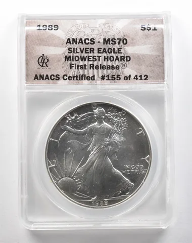 1989 American Silver Eagle Midwest Hoard First Releases MS70 ANACS a3840