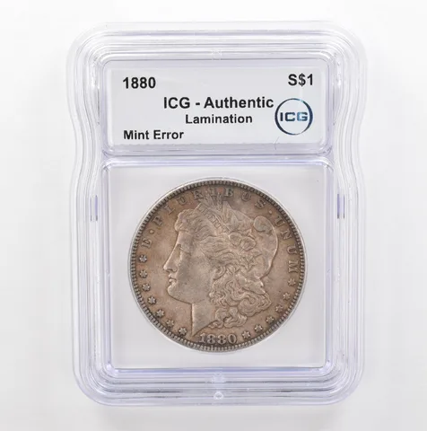 1880 Morgan Silver $1 Mint Error Lamination Authentic ICG Beautiful Tone *5379
