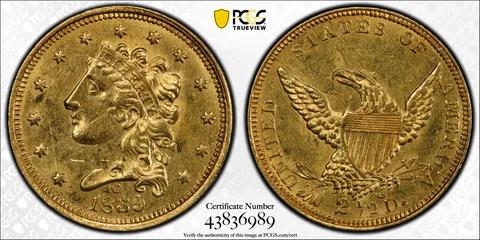 MS60 1839-C $2.50 Classic Head Gold Quarter Eagle PCGS a1748