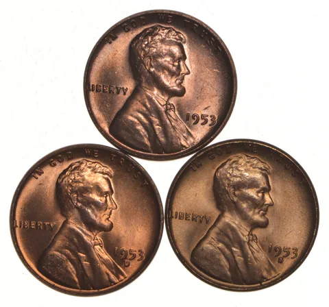 Choice Unc 1953 P+D+S Lincoln Wheat Cent Gem BU Collection Lot Set