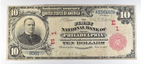1902 $10 National Currency Note Philadelphia PA Ch#1 Large Note *5641