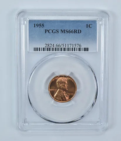 1955 Lincoln Wheat Cent MS66 RD PCGS Blue Label