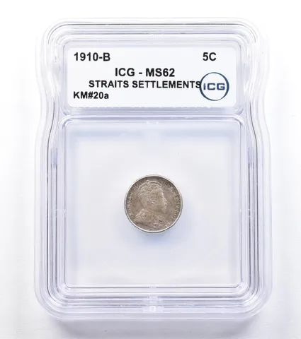 1910 B Straits Settlements 5 Cents KM#20a MS62 ICG *1795