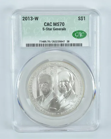 2013-W 5 Star Generals Commemorative Silver Dollar MS70 CAC CACg