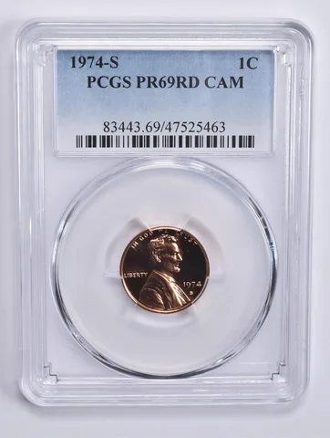 1974-S Lincoln Memorial Cent PR69 RD CAM PCGS Blue Lbl