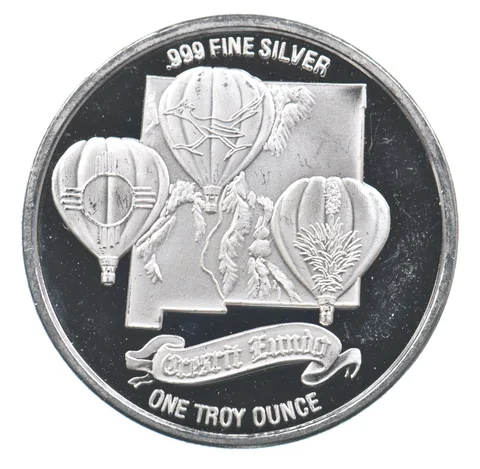 VINTAGE Art Bar/Round 1988 Albuquerque Balloon Fiesta 1 Oz. Silver 1 T Oz *194