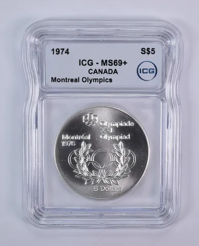 1974 Canada 5 Dollars Silver Montreal Olympics Rings MS69+ ICG