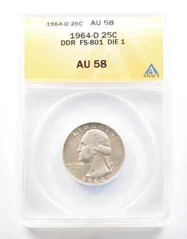 1964-D Washington Quarter DDR FS-801 Die 1 AU58 ANACS *2113