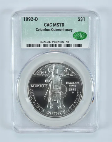 1992-D Columbus Quincentenary Commemorative Silver Dollar MS70 CAC CACg