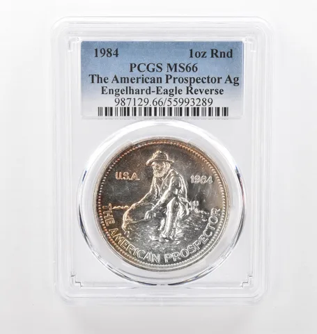 1984 Engelhard Prospector 1 Oz Silver Eagle Reverse MS66 PCGS Nice Tone *2171