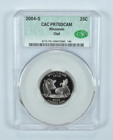 2004-S Washington State Quarter Wisconsin CLAD PR70 DCAM CAC CACg