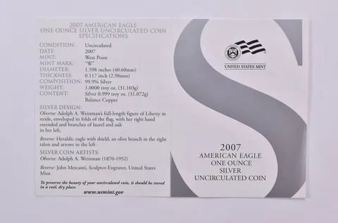 COA 2007-W Burnished Silver Eagle