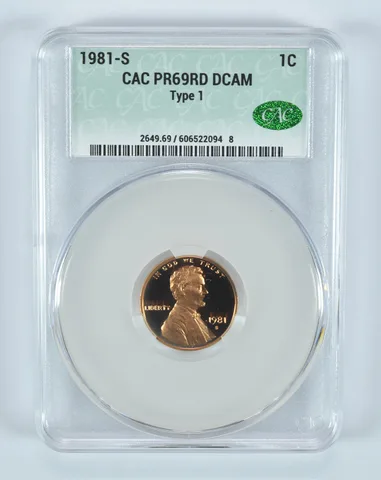 1981-S Lincoln Memorial Cent Type 1 PR69 RD DCAM CAC CACg