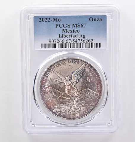 2022 Mo Mexico 1 Onza Silver Libertad MS67 PCGS Beautiful Tone *8942